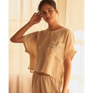 By Anthropologie Jacquard Ribbon Tape Pajama Tee XS